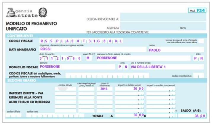Fac-simile Modello F24