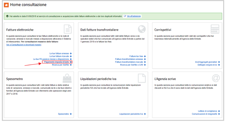 Riquadro Pagamento Imposta di Bollo