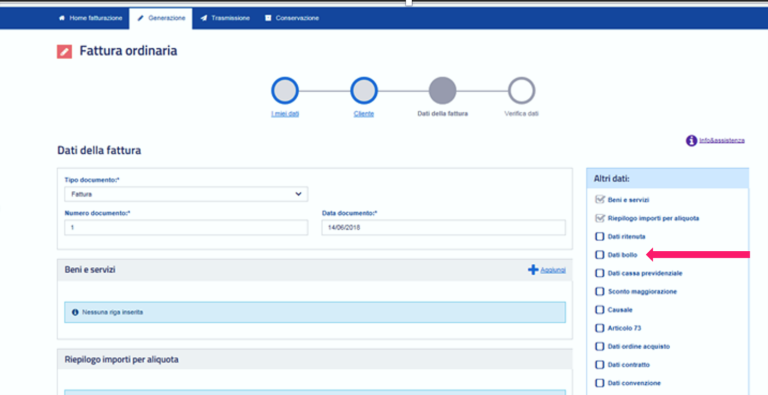 Spunta Casella Dati Bollo
