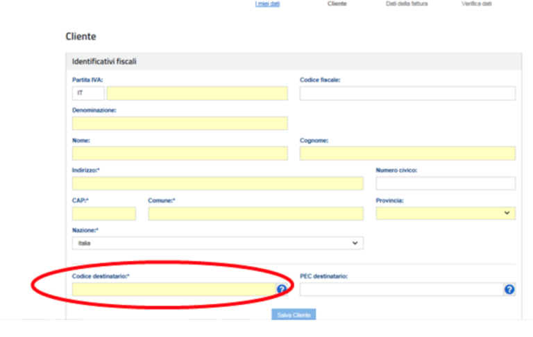 Inserimento Dati Cliente e Codice Destinatario